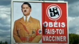 Foto Presiden Perancis Macron ketika diedit mirip pemimpin partai Nazi Adolf Hitler dan ditampilkan pada Billboard oleh Michel-Ange Flori 