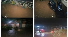 Tampak sejumlah rumah warga yang tergenang air banjir