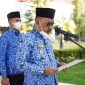 Bupati Halmahera Barat, James Uang saat Memimpin Upacara 17 bulan berjalan. (17/02/22)