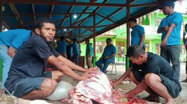 Suasana penyembelihan hewan qurban di halaman Kantor kemenag halbar