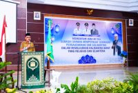 James Uang, Bupati Halmahera Barat saat memberikan sambutan pada peringatan Isra Mi'raj (Dok/Erdit)