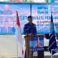 Ketua DPC Partai Demokrat Halbar, Ibnu Saud Kadim saat memberikan sambutan dalam acara peletakan batu pertama pembangunan kantor DPC partai Demokrat Halbar (dok/terasmalut)