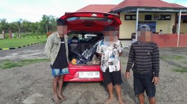 Tiga Pelaku pencurian Mesin Jonson milik warga Desa Marimbati Kecamatan Jailolo (dok/HP-HB)