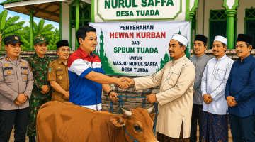 Ilustrasi penyerahan bantuan Hewan Qurban Idul Adha 1447 Hijriah kepada Masjid Nurul Saffa Desa Tuada 