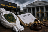Berkas perkara dan simbol keadilan menjadi representasi sengketa hukum terkait penetapan tersangka dalam perkara dugaan fitnah yang sedang diuji melalui mekanisme praperadilan. Foto: Ilustrasi/tm