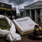 Berkas perkara dan simbol keadilan menjadi representasi sengketa hukum terkait penetapan tersangka dalam perkara dugaan fitnah yang sedang diuji melalui mekanisme praperadilan. Foto: Ilustrasi/tm